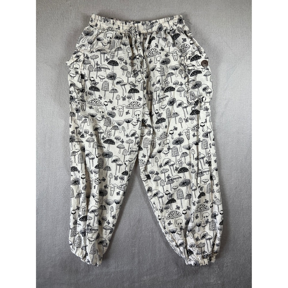 Vintage Kirat Whimsy Mushroom Print Cotton Balloon Pants One Size / Small